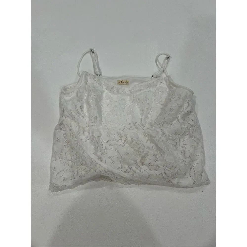 Hollister White Lace Cami Tank Top XS Floral Sheer Layering